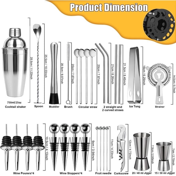 30-Piece Cocktail Shaker Set with Rotating Stand - Stainless Steel Mixology Kit for Home Bar