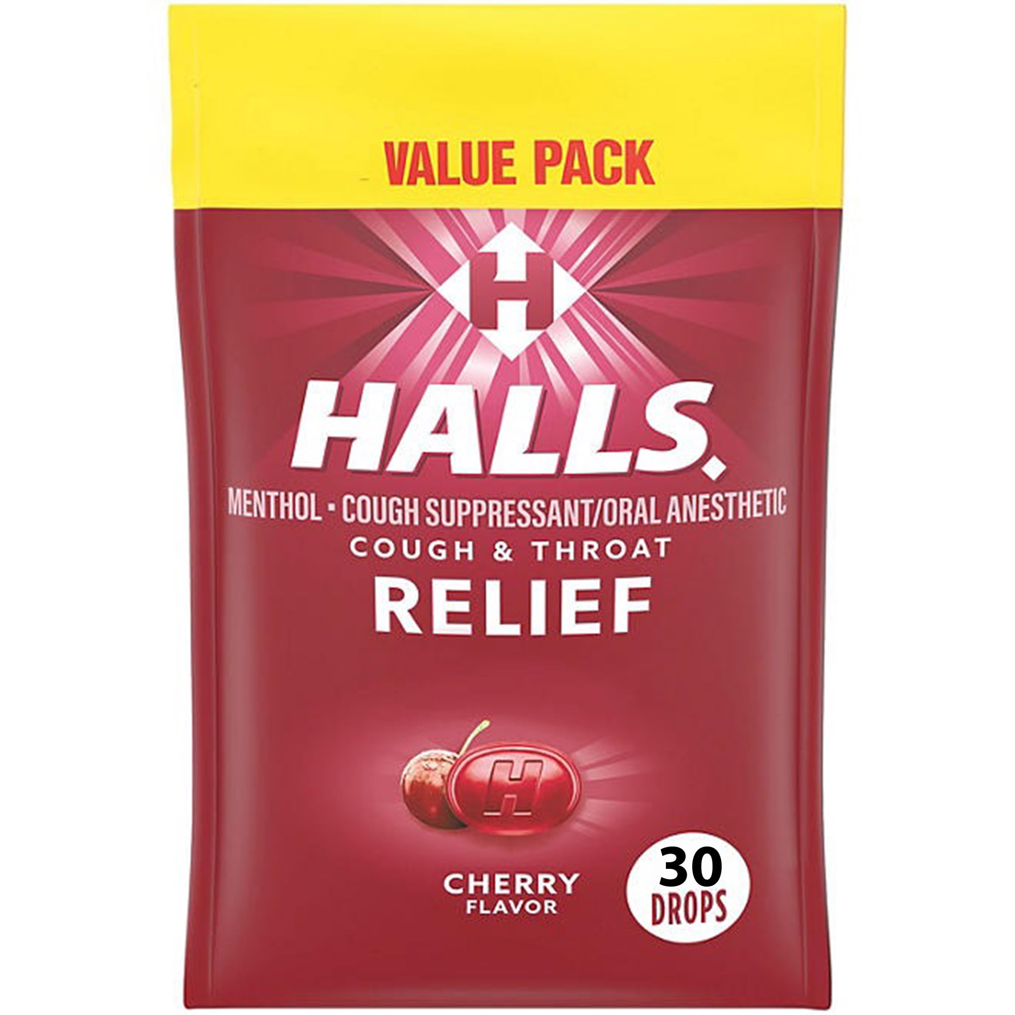 RADYAN 30 Piece Cough Drops - Cherry Flavor Relief Candy with 5.8 mg of Menthol Per Drop