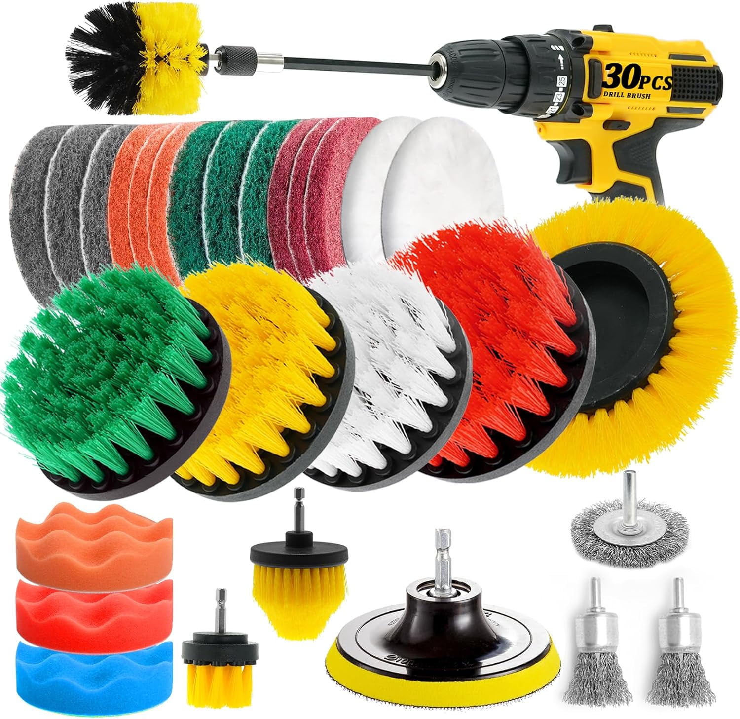 3-Piece Drill Brush Attachment Set - Power Scrubber For Car Detailing, Carpets, Tires