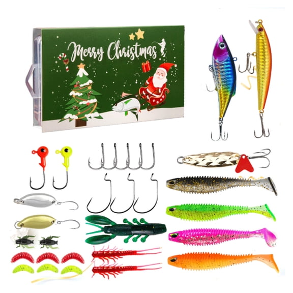 30-Piece Fishing Advent Calendar, Christmas Fishing Gear Blind Box, Freshwater Saltwater Lure Tackle Set, Holiday Countdown Gift for Men