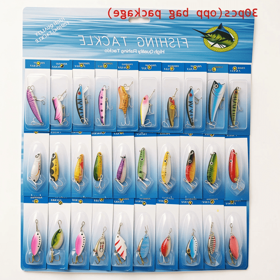 30-Piece Fishing Lure Set with Crankbaits, Minnow Baits and Hooks, Assorted Colors Mixed Tackle Kit
