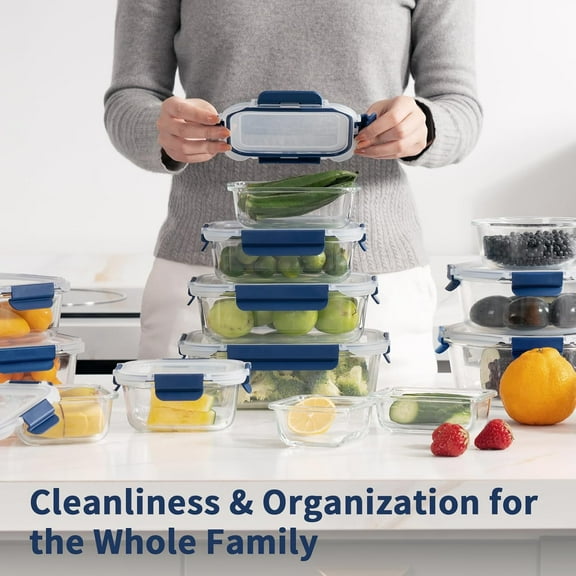 30-Piece Glass Food Storage Container Set with Snap Locking Lids