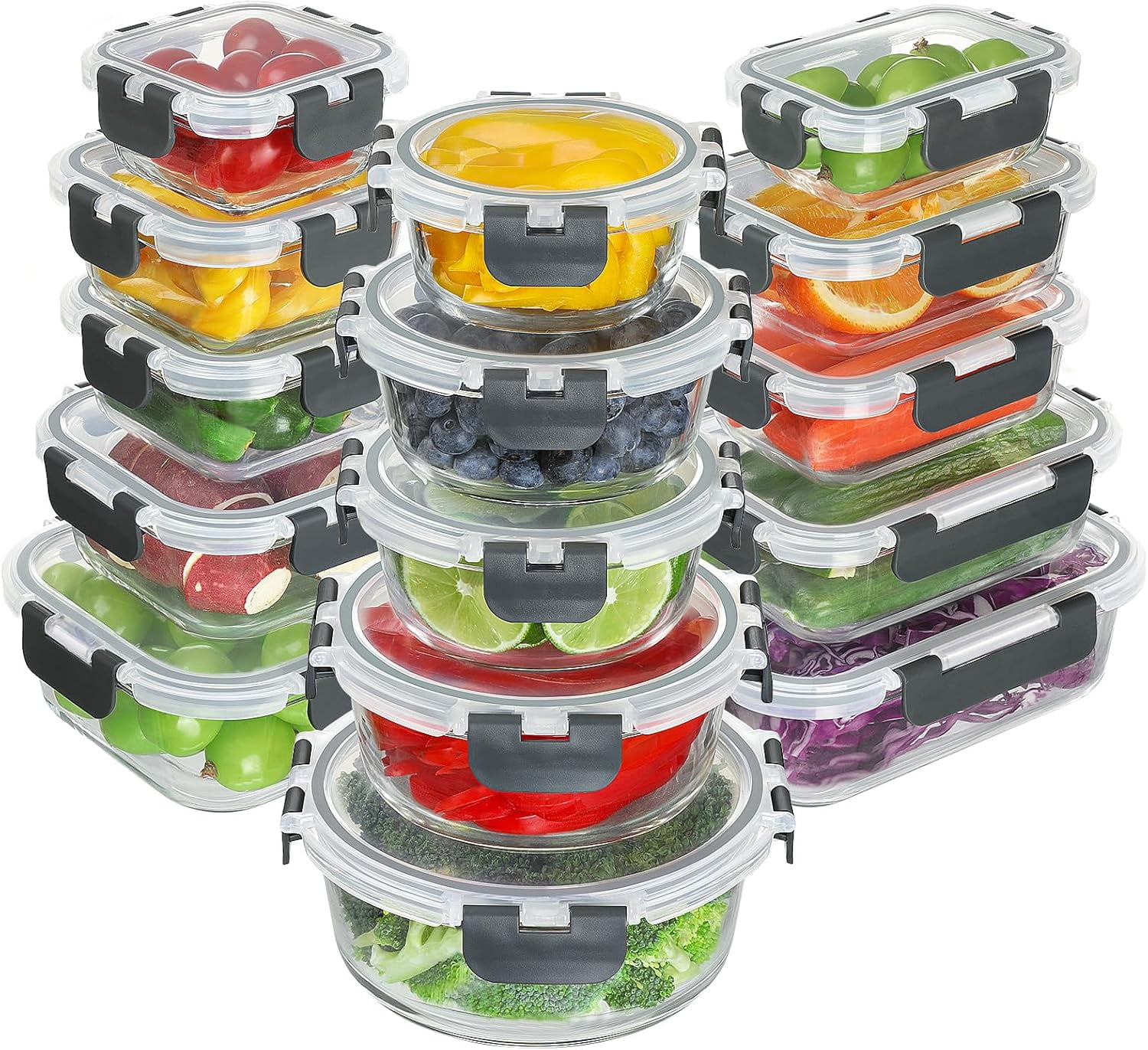 30 Piece Glass Food Storage Containers Set, Glass Meal Prep Containers with Lids, Airtight Lunch Box, BPA-Free, Microwave, Freezer & Dishwasher Safe