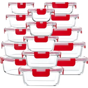 30-Piece Glass Food Storage Containers Set with Snap Locking Lids Airtight Microwave Freezer and Dishwasher Safe Red