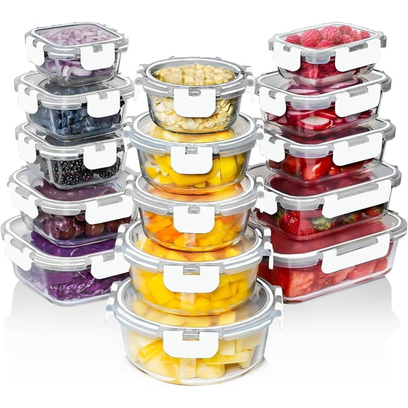 30 Piece Glass Food Storage Containers with Airtight Snap Lids Oven Freezer Microwave Dishwasher Safe