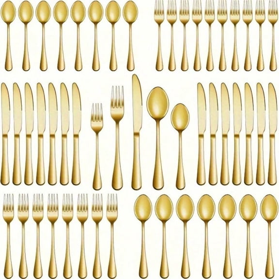 30-Piece Golden Flatware Set, Stainless Steel Cutlery for 6, Includes Dinner Spoons, Teaspoons, Dinner Forks, Salad Forks, Dinner Knives, Ideal for Home, Restaurant, Parties & Weddings