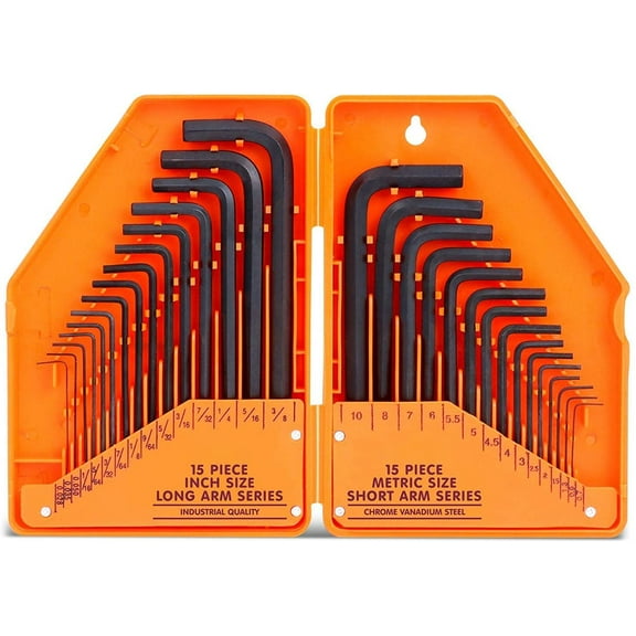 30-Piece Hex Key Set, Allen Wrench Set Inch/Metric MM(0.7mm-10mm) SAE(0.028"-3/8)