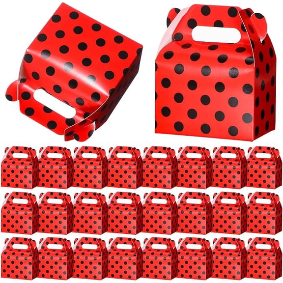30 Piece Ladybug Party Favor Boxes Red Black Polka Dot Candy Paper Boxes 4 x 2.5 x 4.8 Inches