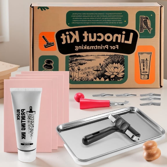 30-Piece Linocut Kit for Printmaking, Carving Kit with Carving Tools, Linoleum Blocks, Ink, Brayer and Baren for Arts and Crafts, DIY Gift for Adults and