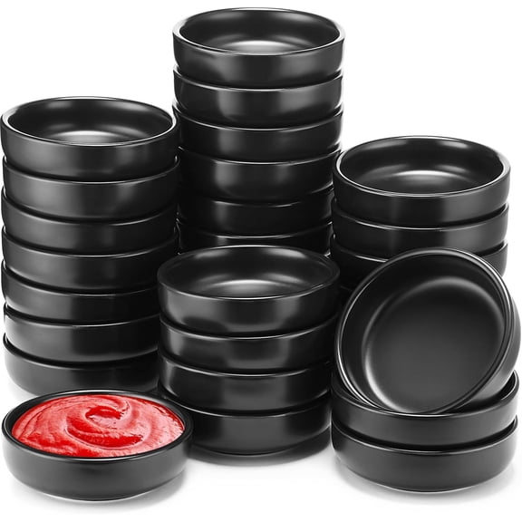 30-Piece Matte Black Ceramic Dipping Bowls, 3.5-Inch 3oz Mini Serving Dishes for Soy Sauce, Sushi, Appetizers, and Seasonings