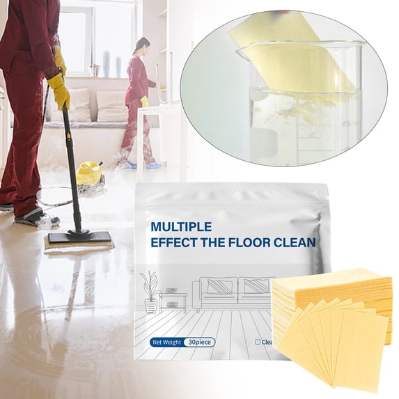 30 Piece Multi-Surface Floor Cleaning Tablets, Multi-Effect Floor Cleaner Sheets, Dissolvable Concentrated Cleaner for Hardwood, Tile, Vinyl, Laminate & More, Multiple Effect the Floor Clean, Yellow