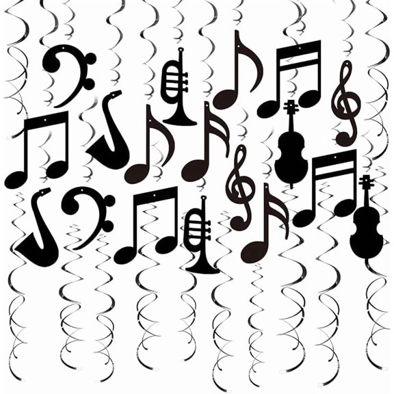30 Piece Music Note Hanging Swirl Decorations Black