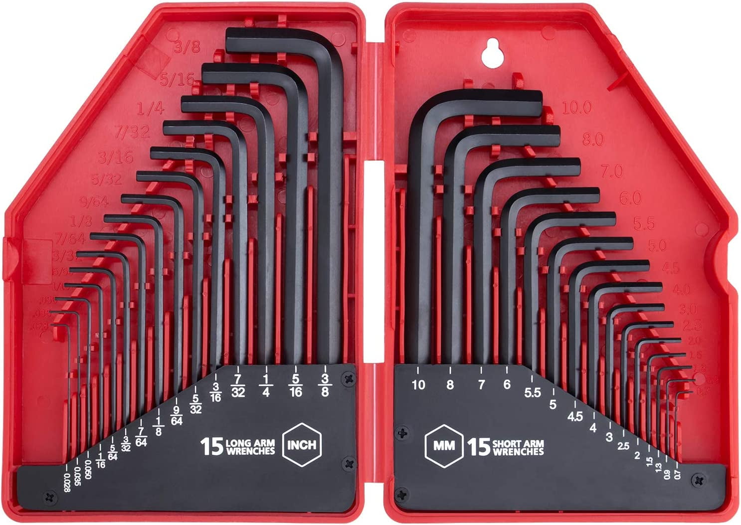 30-Piece Premium Hex Key Allen Wrench Set, SAE and Metric Assortment, L Shape, Chrome Vanadium Steel, Precise and Chamfered Tips | SAE 0.028-3/8 inch, Metric 0.7-10 mm | In Storage Case