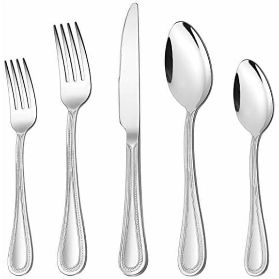 30-Piece Silverware Set,  Stainless Steel Flatware Service for 6, Pearled Edge Tableware Cutlery Include Knife/Fork/Spoon, Beading Eating Utensil for Home, Mirror Polished, Dishwasher Safe
