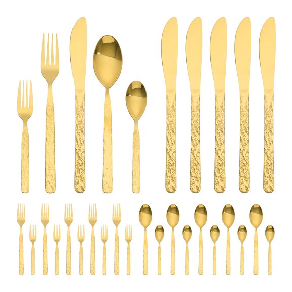 30 Piece Silverware Set, Stainless Steel Flatware Set, Mirror Polished Cutlery Set, Serving Utensils Set for Kitchen Gold 30