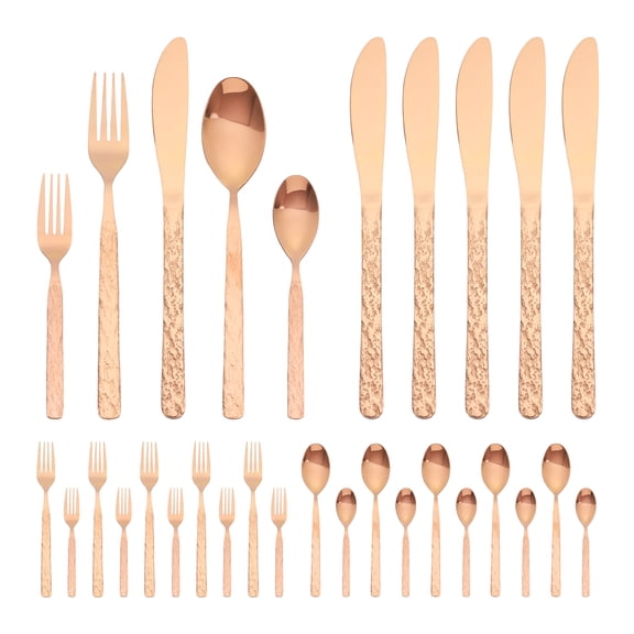 30 Piece Silverware Set, Stainless Steel Flatware Set, Mirror Polished Cutlery Set, Serving Utensils Set for Kitchen Rose Gold 30