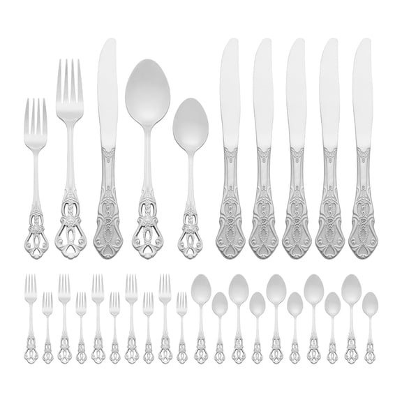 30 Piece Silverware Set, Stainless Steel Flatware Set with Openwork Pattern, Mirror Polished Serving Utensils Set for Dinner Silver 30