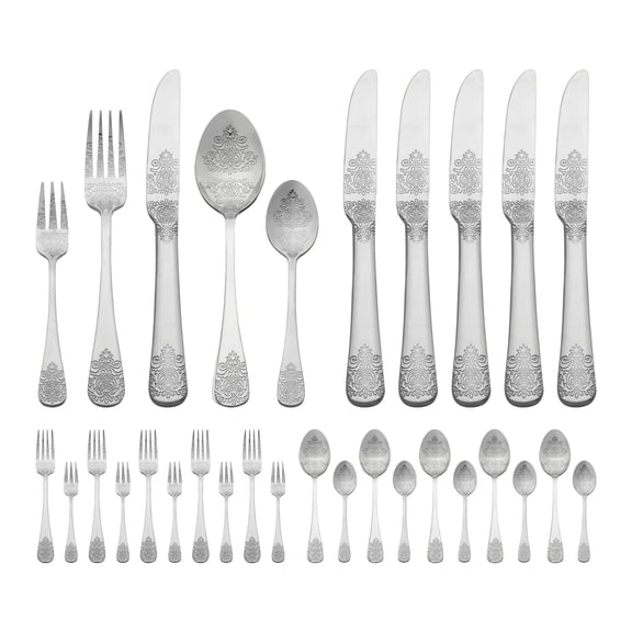 30 Piece Silverware Set, Stainless Steel with Texture Flatware Set for 6, Modern Cutlery Set Includes Dinner Knife, Fork, Spoon Silver 30