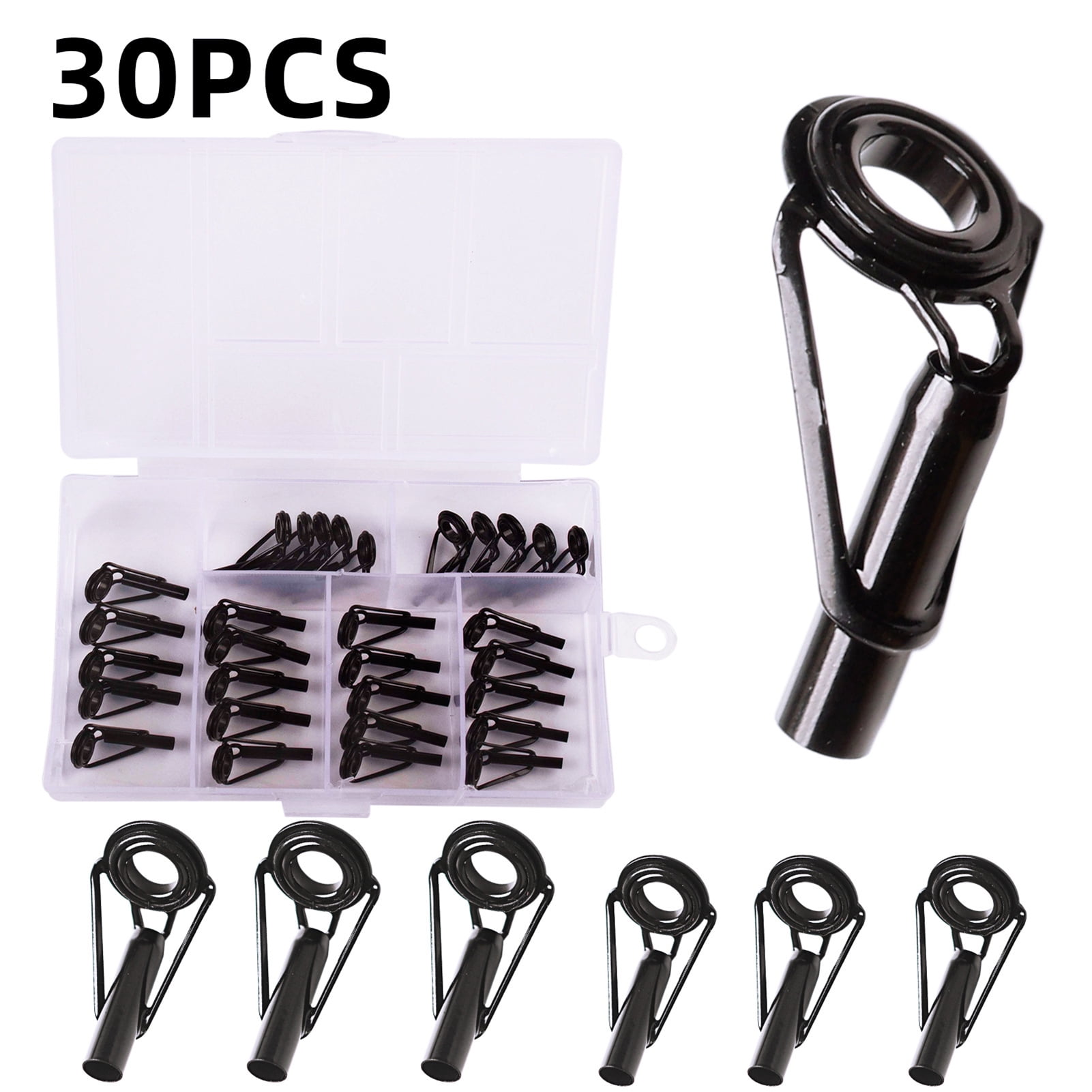 30Piece Stainless Steel Fishing Rod Tips with Ceramic Ring, Replacement Guide Kit for Fishing