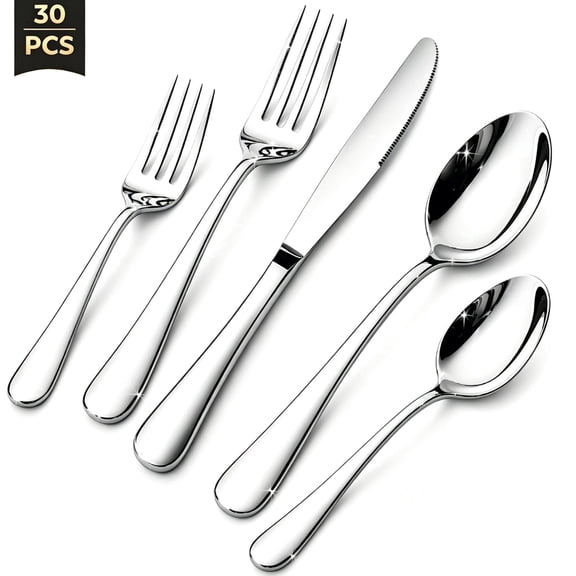Silverware Set 30 Piece for 6 People, Heavy Duty Flatware Cutlery with Steak Knives Forks Spoons, Dishwasher Safe Kitchen Utensils with Gift Box for Wedding Housewarming Daily Use