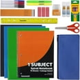 thumbnail image 1 of 30 Piece Stationary Kit with 1 Spiral Notebook, 5 Pens, 5 Pencils, 5 Crayons, 3 Folders, 3 Erasers, 2 Text Brighteners, 2 G. Sticks, 1 Scissor, 1 Ruler, 1 Sharpener & 1 Soft Pencil Case, 1 of 3
