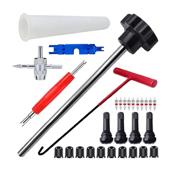30-Piece Tire Valve Stem Installation Tool Kit for Cars, ATVs, Trucks, Motorcycles; Includes TR413 Valve Cores & Remover