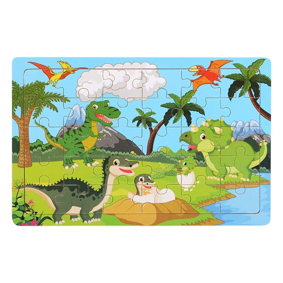 30-Piece Wooden Dinosaur & Plane Puzzle Set Kids Early Learning Educational Toy Safe Smooth-Edge Jigsaw for Toddler Cognitive Development & Family Interaction,C