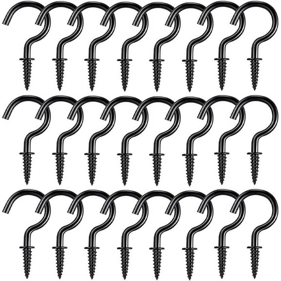 30 Pieces 1.45-innch Black Screw-in Hooks Large Ceiling Hooks Heavy Duty Cup Hooks for Living Room Kitchen Garden Office Bedroom Cup Lamp Clothes