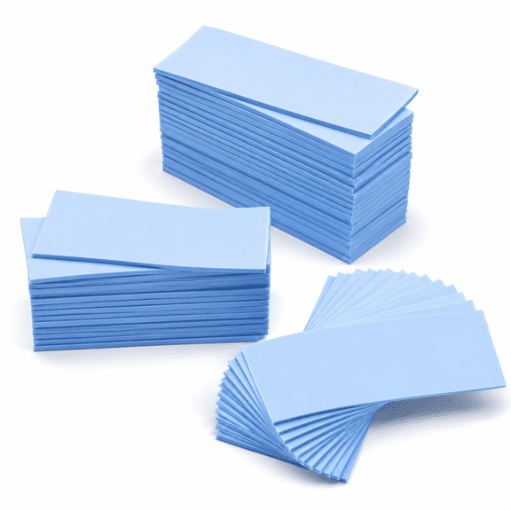 30 Pieces 2.6 x 0.8 x0.1 Inch Silicone Thermal Pad Reusable CPU SSD Thermal Conductive Silicone Pad Each Thick for Gpu Heatsink CPU Chip Heat Conduction or LED Heat Conduction(Light Blue)