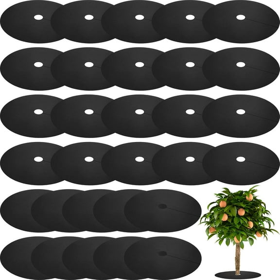 30 Pieces 20.5 Inch Weed Barrier Mats Non Woven Tree Mulch Ring Thickened Tree Protectors Mat Black Mulch Reusable Tree Rings La caping Plant Cover Round Anti Grass Gardening Fabric Cover