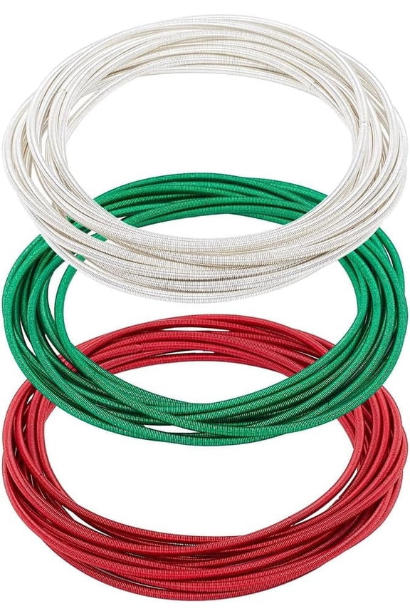30 Pieces 3 Colours Guitar String Bracelet Set 1.5mm Metal Simple Christmas Colours Stackable Stretch Bracelet Creative Craft