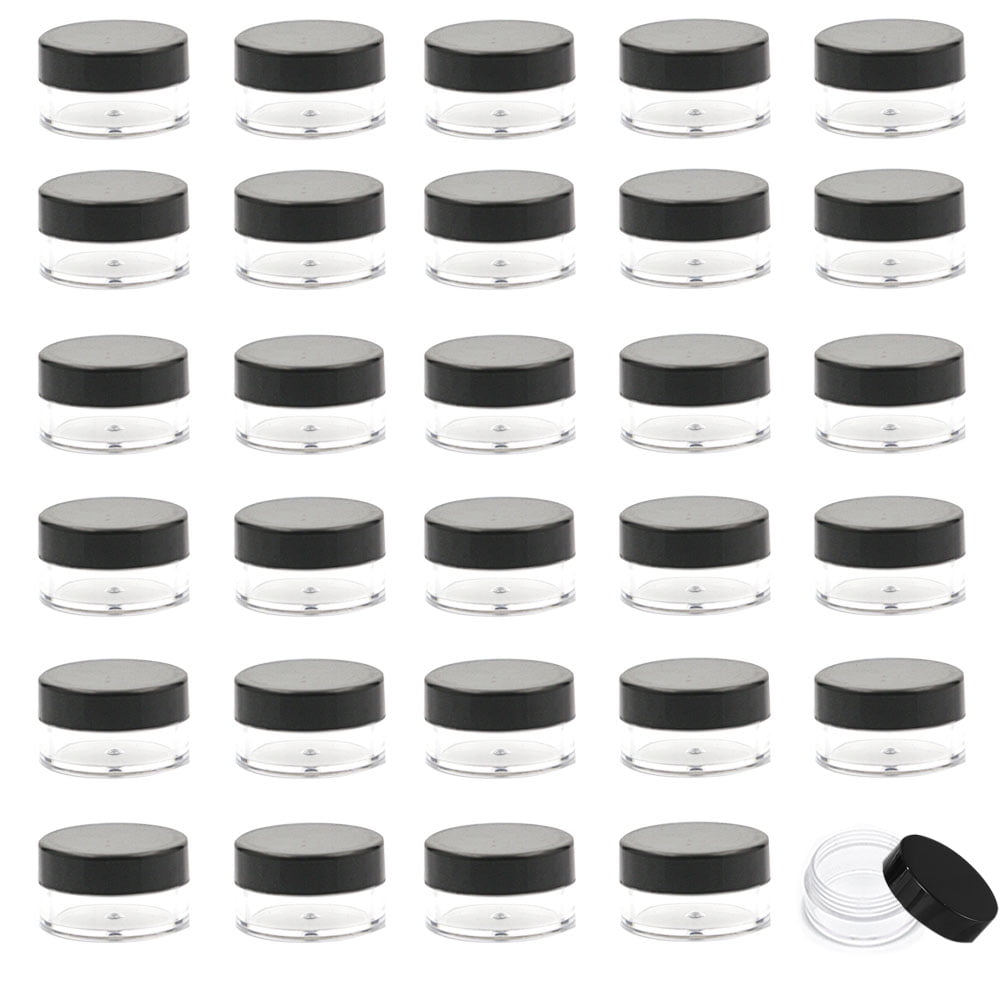 30 Pieces 3g Empty Clear Plastic Sample Containers with Lids Cosmetic Jars (Black 3g)