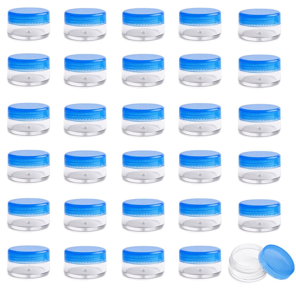 30 Pieces 3g Empty Clear Plastic Sample Containers with Lids Cosmetic Jars (Clear Blue 3g)