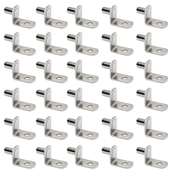 30 Pieces 5mm Bracket Style Cabinet Shelf Pins with Hole 3.84mm Hole Shelf Support Pegs L-Shaped Hardware Heavy Duty Shelf Support Pins for Kitchen Cabinet Furniture Book Shelves, Silver-Tone