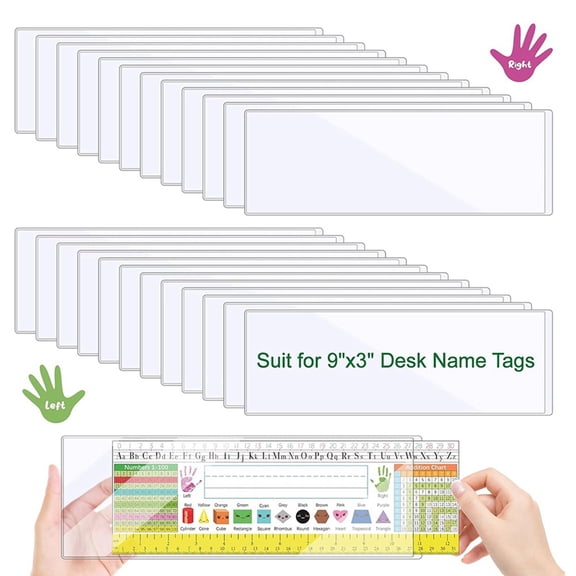 30 Pieces 9.5" X 3.4" Clear Reusable Nameplate Pocket Self-Adhesive Desk Name Tag- Covers for School Classroom Desk