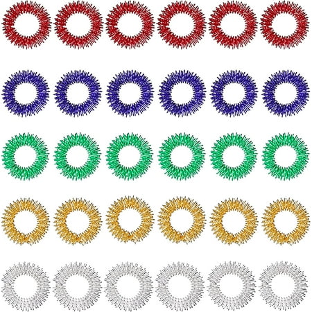 30 Pieces Acupressure Rings, Spiky Sensory Finger Rings Set for Teens, Adults, Silent Stress Reducer and Massager