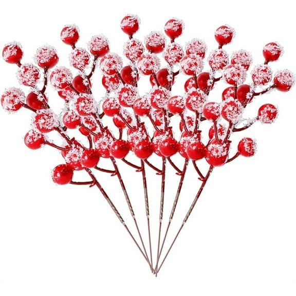 30 Pieces Artificial Holly Berry Stem Picks,8.2" Christmas Berry Picks,Sprays Snowy Fake Red Berries for Christmas Tree Branches Fillers Ornaments Valentine DIY Crafts Wedding Home Party Winter Decor