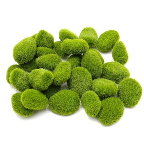 30 Pieces Artificial Moss Stones, Faux Green Moss Decor, Decorative Stone for Floral Arrangements, Crafting, and Fairy Gardens (3 Sizes)