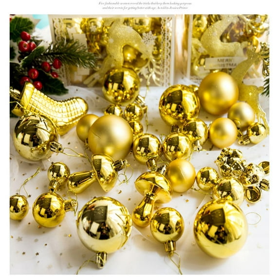 30 Pieces of Assorted Christmas Ball Ornaments Shatterproof Seasonal Decorative Hanging Baubles Set with Reusable Hand-held Gift Package for Holiday Xmas Tree Decorations, Gold