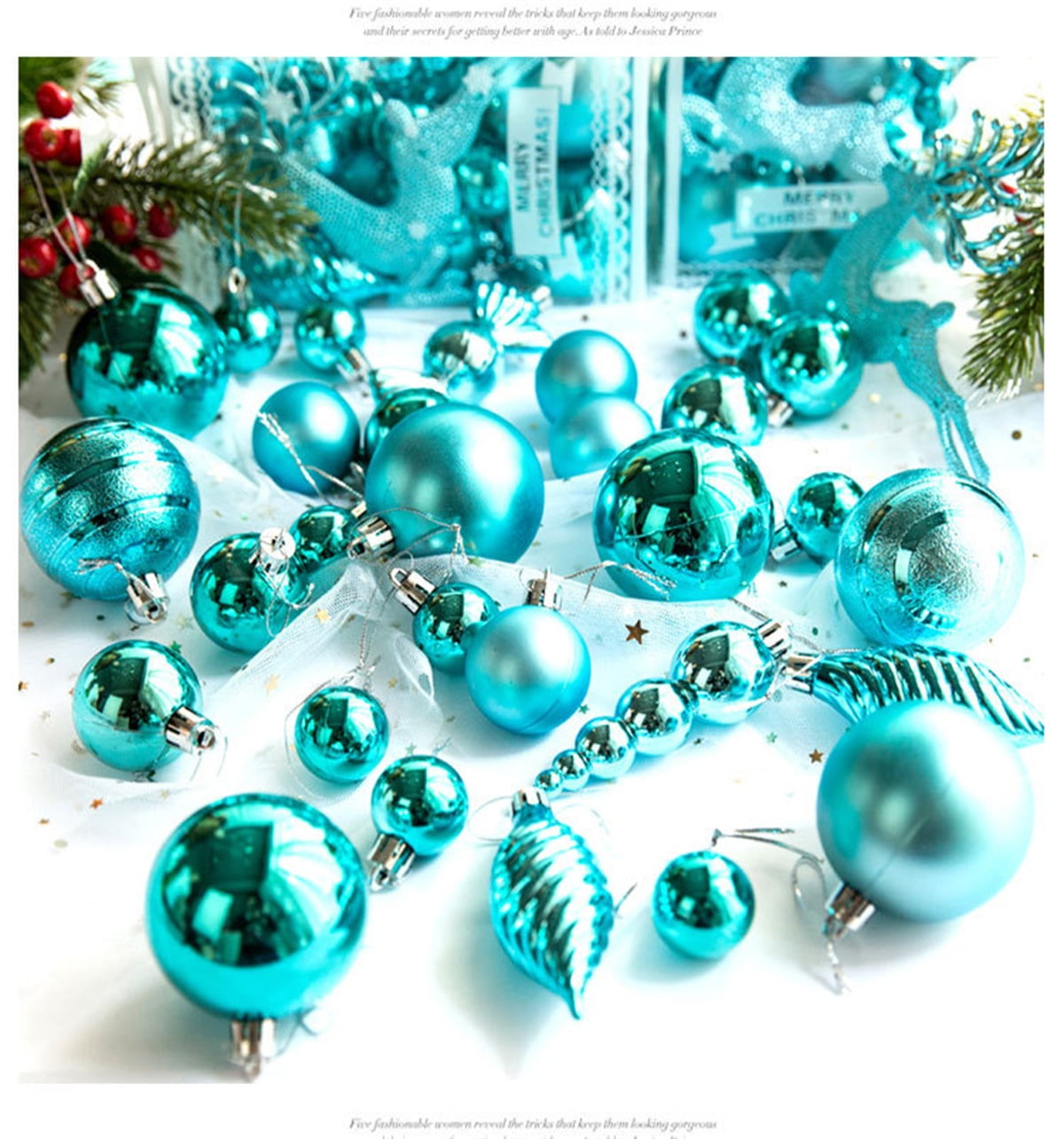 16 Pack Blue and Silver Assorted Ball Ornaments