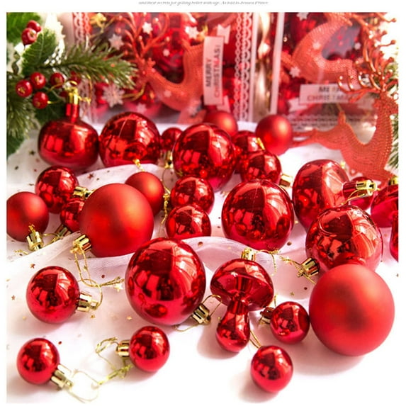 30 Pieces of Assorted Christmas Ball Ornaments Shatterproof Seasonal Decorative Hanging Baubles Set with Reusable Hand-held Gift Package for Holiday Xmas Tree Decorations, Red