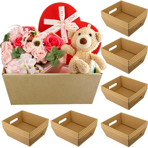 30 Pieces Baskets for Gifts Empty 10 x 8 Inch Gift Baskets Empty to Fill Large Christmas Cardboard Market Tray with Handles for Xmas Birthday Wedding Thanksgiving Graduation Home(Brown)