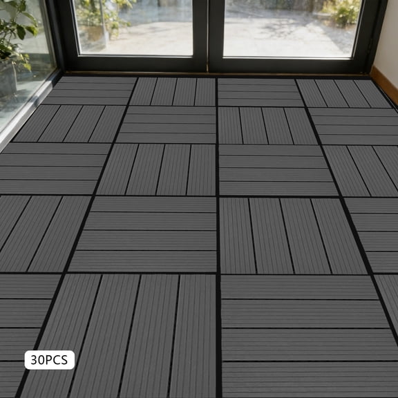 30 Pieces Blackish-grey Deck Tiles, Outdoor Water-repellent Flooring Tiles, 30pcs Floors Tiles for Balcony/Backyard