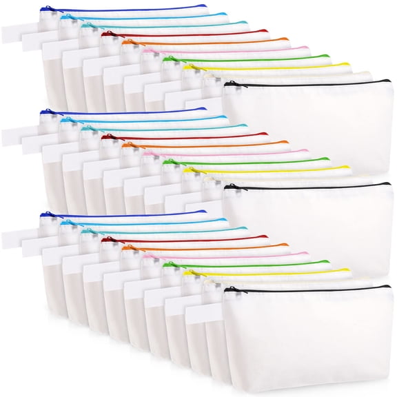 30 Pieces Blank DIY Craft Canvas Pencil Case - Makeup Pouch Bags in Bulk, Travel Toiletry Canvas Cosmetic Zipper Pouch for Storage(8.66 x 5.11 x 1.77 Inches)