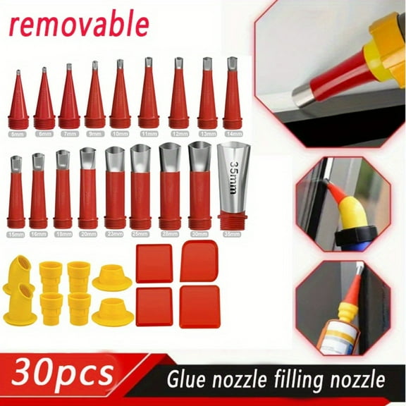 30 Pieces Caulk Finisher Kit Caulking Nozzle Tips Stainless Steel with Connection Bases Replacement