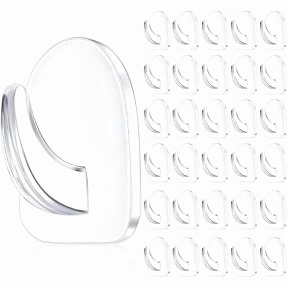 30 Pieces Clear Adhesive Wall Hooks for Hanging, Transparent Reusable Seamless Hooks Small Acrylic Sticky Hangers with Non Marking Sticker for Kitchen Bathroom Bedroom Office