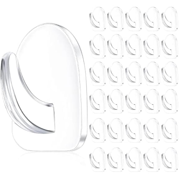 30 Pieces Clear Adhesive Wall Hooks for Hanging, Transparent Reusable Seamless Hooks Small Acrylic Sticky Hangers with Non Marking Sticker for Kitchen Bathroom Bedroom Office