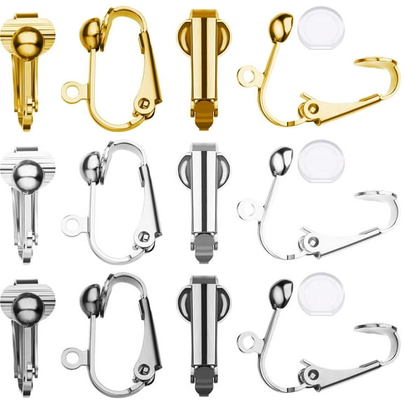 30 Pieces Clip-on Earring Converters Non-pierced Earring Findings Dangle Earring Clips with Easy Open Loop and Silicone Earring Pads for Daily Accessory, 3 Colors (Style A)