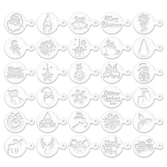30 Pieces Cookie Stencils Cake Templates Coffee Stencils Reusable Painting Cake Stencil Templates Embossing Moulds,30 x Cookie Stencils,White
