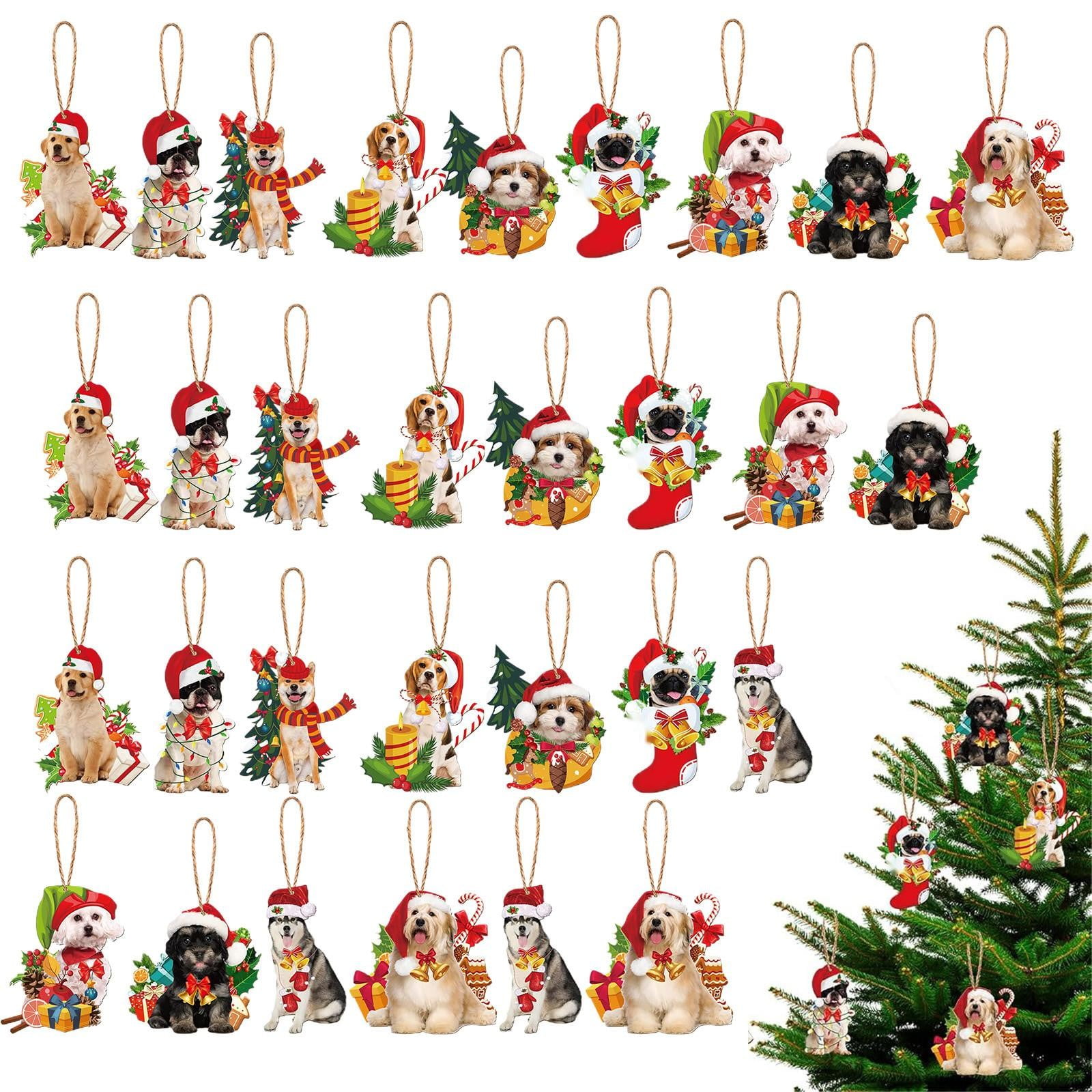 30 Pieces Dog Christmas Tree Ornament Xmas Decorations Funny Dog Christmas Tree Ornament Dog